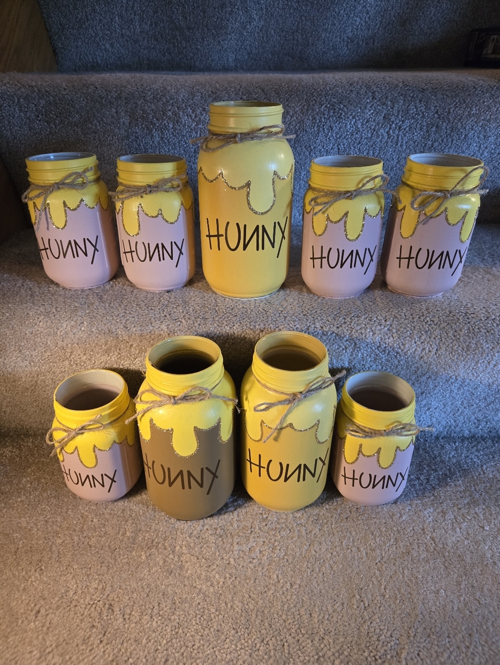 Hand-Painted 'HUNNY' Honey Jar Set - Yellow & Pink